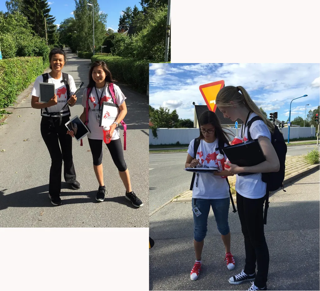 Two photos of field recruiters talking with people on the street